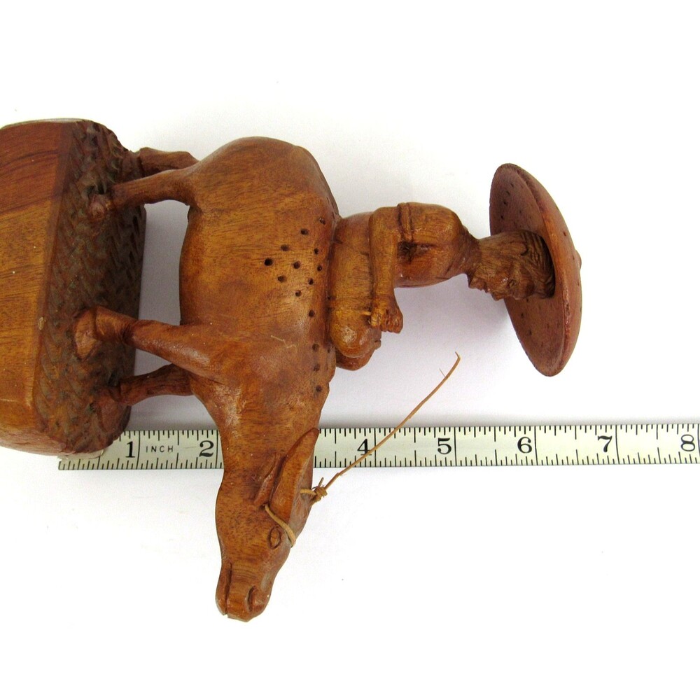 Vtg. Hand Carved Wooden Farmer Riding Water Buffalo Toothpick Holder T. Tinio - Picture 6 of 6